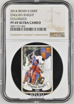 1000 Francs 2014 Benin English Knight Silver Proof Ngc Pf69