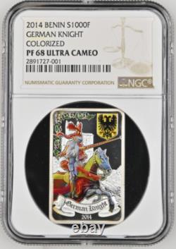 1000 Francs 2014 Benin German Knight Silver Proof Ngc Pf68