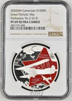 1000 Francs 2020 Cameroon Victory Weapon Biplane Y-2 Silver Proof Ngc Pf69