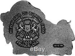 1000 Frcs Burkina Faso 2016 World´s Eight Bison 1oz Silver 0.999 Cut Out Coin