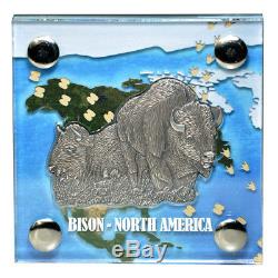 1000 Frcs Burkina Faso 2016 World´s Eight Bison 1oz Silver 0.999 Cut Out Coin