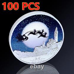 100PCS Commemorative Coin Santa Claus Merry Christmas Silver Plated Embossed