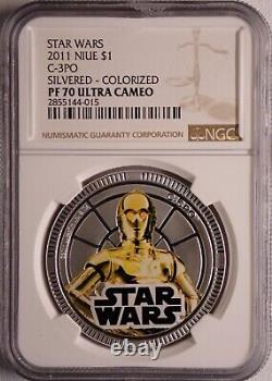 (10) 2011 & (4) 2012 Star Wars Ngc Pf70 & 69uc Niue $1 Silver Plated 14-coin Set