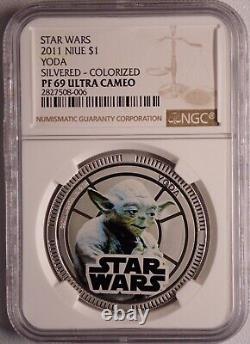 (10) 2011 & (4) 2012 Star Wars Ngc Pf70 & 69uc Niue $1 Silver Plated 14-coin Set