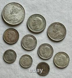 10-Coin Australia Silver Lot 37.6g. 1.12 ozt ASW. 1910-1946. R04