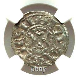 1150-1200 France Denier Silver Priory of Souvigny NGC Authentic Montlebeau Hoard