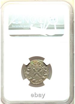 1150-1200 France Denier Silver Priory of Souvigny NGC Authentic Montlebeau Hoard