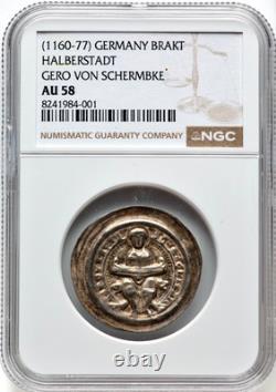 1160-1177 Germany German Halberstadt Medieval Silver Brakt Bracteate NGC AU58