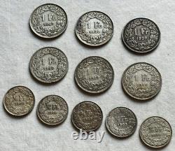 11-Coin Swiss World Silver Lot 41.6g. 1.12 ozt ASW. 1903-1945. R44 S3-01