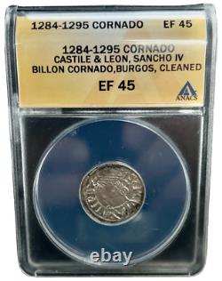 1284-1295 SPAIN CASTILE & LEON SANCHO IV BILLON CORNADO, BURGOS ANACS EF 45 Clean
