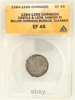 1284-1295 SPAIN CASTILE & LEON SANCHO IV BILLON CORNADO, BURGOS ANACS EF 45 Clean