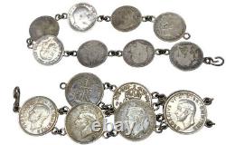 14 RARE Silver Coins Lot + 2 Vintage 3 & 6 Pence Bracelets Lot