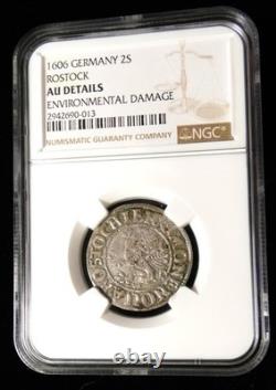 1606 Germany 2 Shilling Rostock. Certified NGC AU details. KM#2