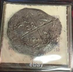1622 ATOCHA SHIPWRECK 8 Reales Silver Coin Grade 1 Assayer Q Philip III