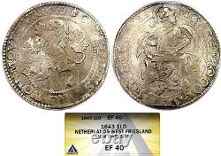 1643 Netherlands Lion Dollar Anacs Xf40 Choice Early American Currency