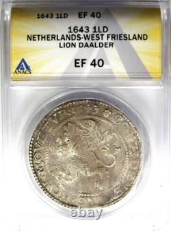1643 Netherlands Lion Dollar Anacs Xf40 Choice Early American Currency