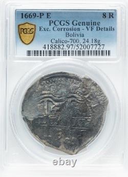 1669 Potosi, Bolivia Assayer E Silver Cob 8 Reales PCGS VF Details 24.18 grams