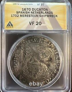 1670 Spanish Netherlands Ducaton 1702 Merestein Shipwreck VF 20 Coin