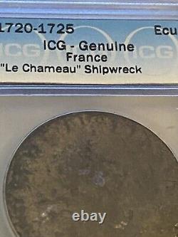 1720-1725 Ecu ICG Genuine Le Chameau Shipwreck Coin. Sunken Treasure! RARE