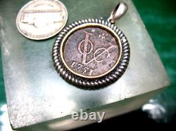 1751 Netherlands East Indies Voc 1 Duit Coin Pendant Marked Ocm 925 & 14 Kt
