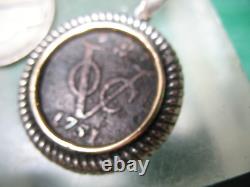 1751 Netherlands East Indies Voc 1 Duit Coin Pendant Marked Ocm 925 & 14 Kt