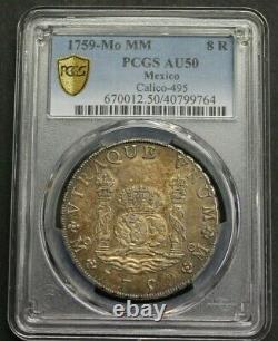 1759 Mexico 8 Real Pillar Pcgs Au50 Ferdinand VI High Grade Silver Colonial Era