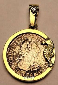 1780 Spanish MEXICO CITY 1/2 Reales In 14K Bezel with DIAMOND