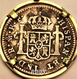 1780 Spanish MEXICO CITY 1/2 Reales In 14K Bezel with DIAMOND