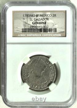 1783MO FF MEXICO 2R Reales Silver EL CAZADOR Shipwreck Treasure Coin NGC GENUINE