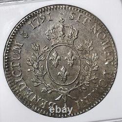 1791-A France 1 Ecu NGC Cleaned-UNC Details Lot#G7601 Large Silver! DAV-1333