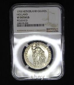 1793 Netherlands Silver Coin Holland 1 Gulden Polished Graded NGC VF Details