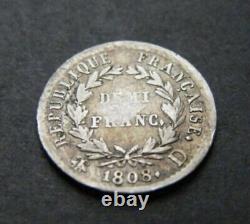 1808-D Napoleon Silver Demi Franc, France, Lyon Mint