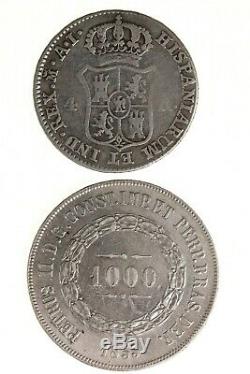 1811 Spain 4 Reales & 1855 Brazil 1000 Reis Silver World Coin Lot Of 2