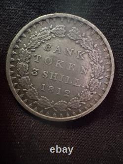1812 George III Silver Bank Token 3 Shillings, Strong VF Detail, Sharp Wreath
