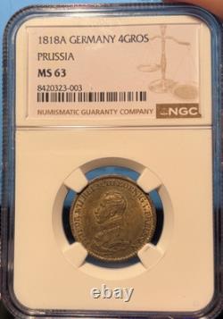 1818a Germany 4 Groschen Prussia Ngc Ms 63 Pop 1 Top Pop