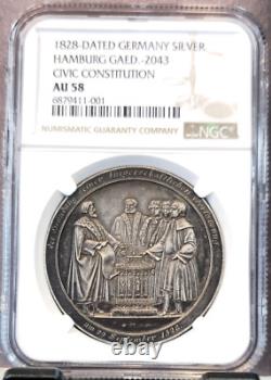 1828 Germany Silver Hamburg Gaed 2043 CIVIC Constitution Ngc Au 58 Rare
