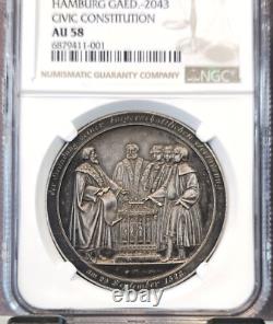 1828 Germany Silver Hamburg Gaed 2043 CIVIC Constitution Ngc Au 58 Rare
