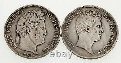 1831-1839 France 5 Francs Silver Coin Lot of 2, KM 735.1, 749.7