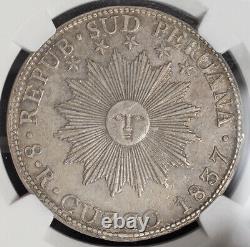 1837, South Peru (Republic). Large Silver 8 Reales Coin. Cuzco mint! NGC AU-53