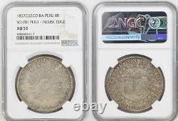 1837, South Peru (Republic). Large Silver 8 Reales Coin. Cuzco mint! NGC AU-53