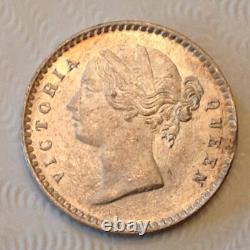 -1841 East India Company Victoria Two (2) Silver Annas Uncirculated, W. W. Raised