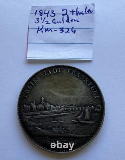 1843 3-1/2 Gulden 2 Thaler Frankfurt Coin