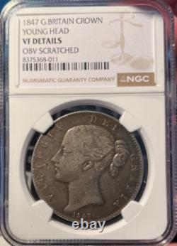 1847 Great Britain Crown Young Head NGC VF Details Freshly Graded