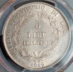 1848, Italy, Lombardy (Provisional Government). Silver 5 Lire Coin. PCGS MS-61