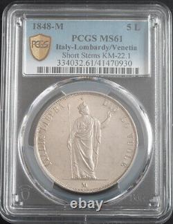 1848, Italy, Lombardy (Provisional Government). Silver 5 Lire Coin. PCGS MS-61