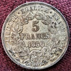 1850-A France 5 Francs VF+ Authentically Toned Silver Coin Ceres -2nd Republic