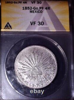 1852 Go, PF Silver 4Reales. ANACS VF30, Tough Date and Mint. Issue Free