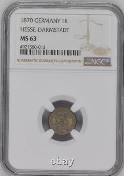 1870 Germany 1k Hesse-darmstadt Ngc Certified Coin Ms 63