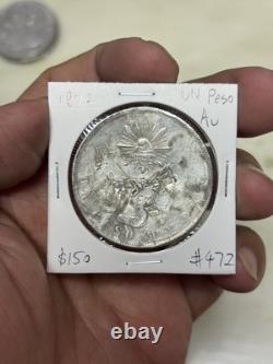 1872 Mo M Mexico Un Peso Silver Coin Chopmarked Au