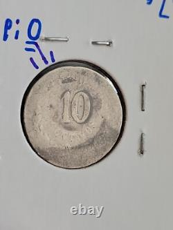 1872-Pi O Mexico 10 Centavos, Filler AG Condition! Key Date! 16k Mint